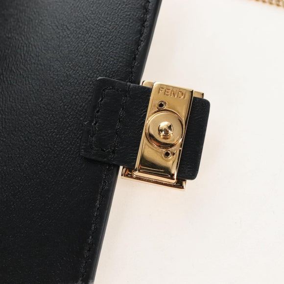 FENDI Mr.Doodle Nano Bucket Pouch Leather White Gold Tone 7AR844 Auth 210507M
