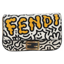 FENDI Mr.Doodle Nano Bucket Pouch Leather White Gold Tone 7AR844 Auth 210507M-2