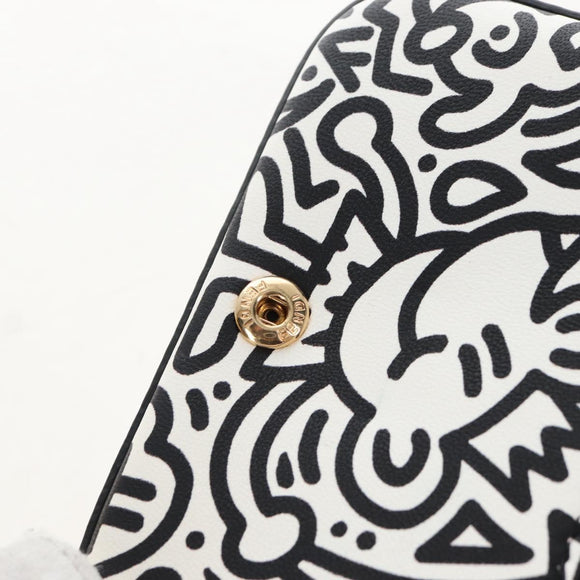 FENDI Mr.Doodle Nano Bucket Pouch Leather White Gold Tone 7AR844 Auth 210507M
