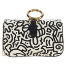 FENDI Mr.Doodle Nano Bucket Pouch Leather White Gold Tone 7AR844 Auth 210507M-3