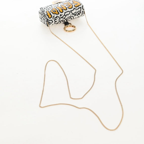 FENDI Mr.Doodle Nano Bucket Pouch Leather White Gold Tone 7AR844 Auth 210507M