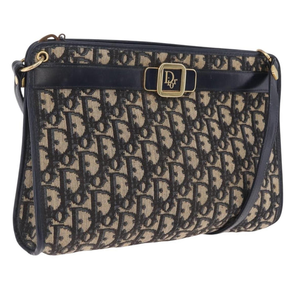 Christian Dior Trotter Canvas Shoulder Bag Navy Gold Auth 210509