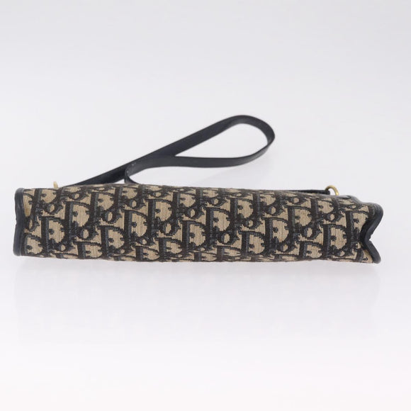 Christian Dior Trotter Canvas Shoulder Bag Navy Gold Auth 210509
