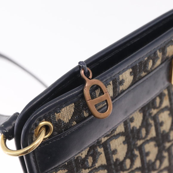Christian Dior Trotter Canvas Shoulder Bag Navy Gold Auth 210509