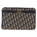 Christian Dior Trotter Canvas Shoulder Bag Navy Gold Auth 210509-2