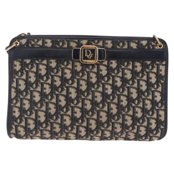Christian Dior Trotter Canvas Shoulder Bag Navy Gold Auth 210509