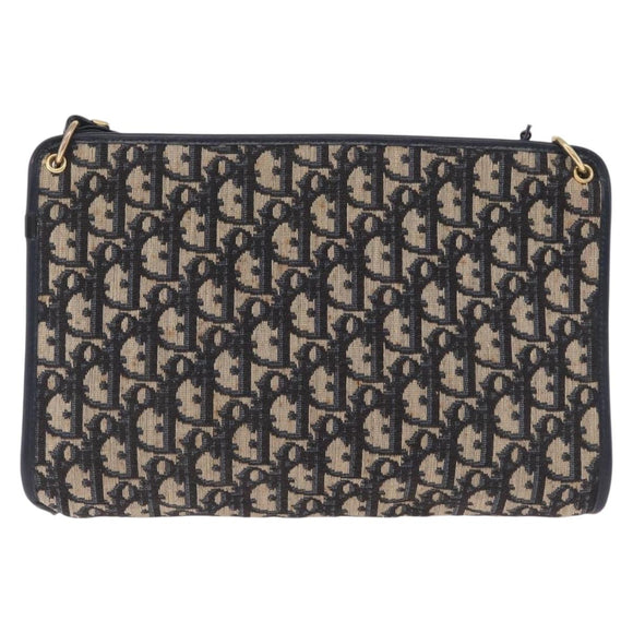 Christian Dior Trotter Canvas Shoulder Bag Navy Gold Auth 210509