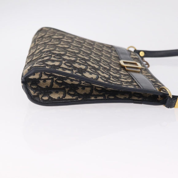 Christian Dior Trotter Canvas Shoulder Bag Navy Gold Auth 210509