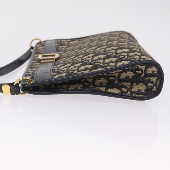 Christian Dior Trotter Canvas Shoulder Bag Navy Gold Auth 210509