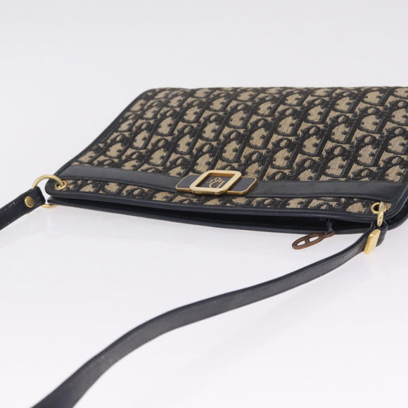 Christian Dior Trotter Canvas Shoulder Bag Navy Gold Auth 210509