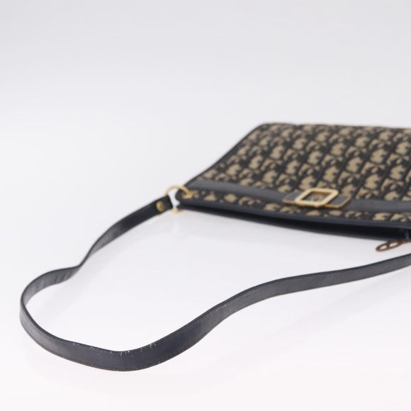 Christian Dior Trotter Canvas Shoulder Bag Navy Gold Auth 210509