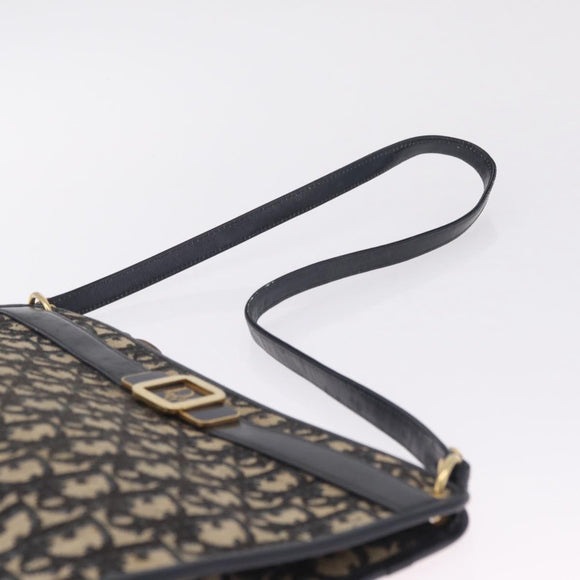 Christian Dior Trotter Canvas Shoulder Bag Navy Gold Auth 210509