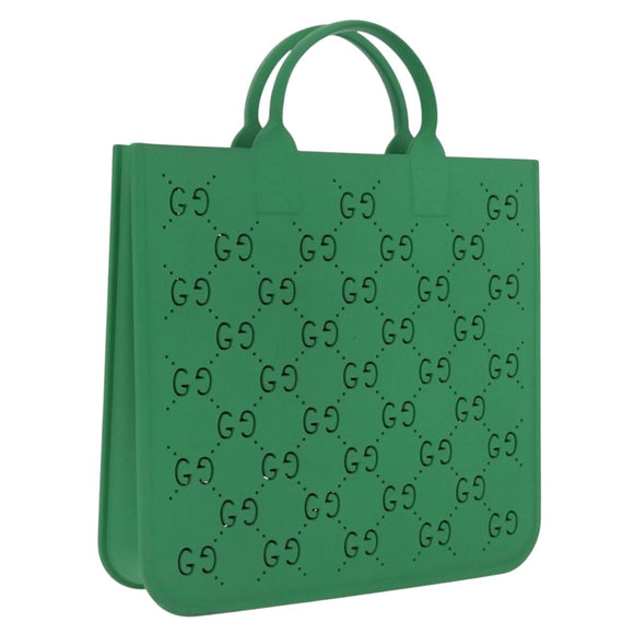 GUCCI GG Canvas Tote Bag Rubber Green 679365 Auth 210511V