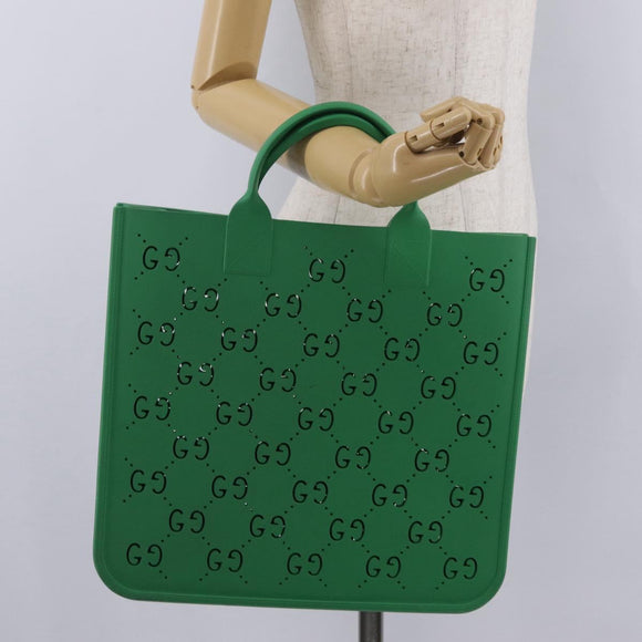 GUCCI GG Canvas Tote Bag Rubber Green 679365 Auth 210511V