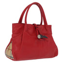 BURBERRY Nova Check Hand Bag Leather Red Auth 210518-1