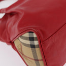 BURBERRY Nova Check Hand Bag Leather Red Auth 210518-10