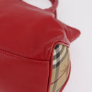 BURBERRY Nova Check Hand Bag Leather Red Auth 210518-11