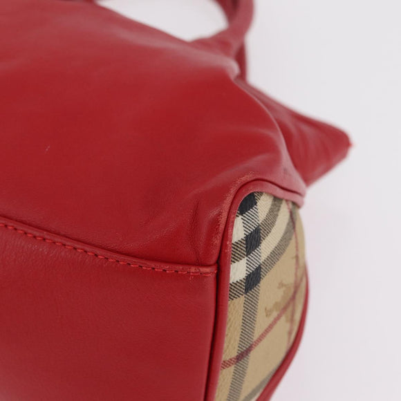 BURBERRY Nova Check Hand Bag Leather Red Auth 210518
