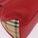 BURBERRY Nova Check Hand Bag Leather Red Auth 210518-12