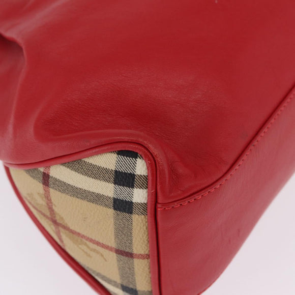 BURBERRY Nova Check Hand Bag Leather Red Auth 210518