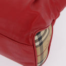 BURBERRY Nova Check Hand Bag Leather Red Auth 210518-13