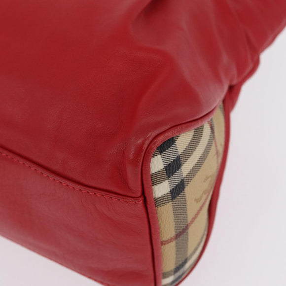 BURBERRY Nova Check Hand Bag Leather Red Auth 210518