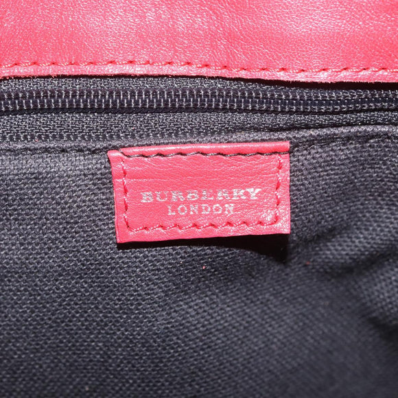 BURBERRY Nova Check Hand Bag Leather Red Auth 210518