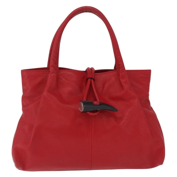 BURBERRY Nova Check Hand Bag Leather Red Auth 210518