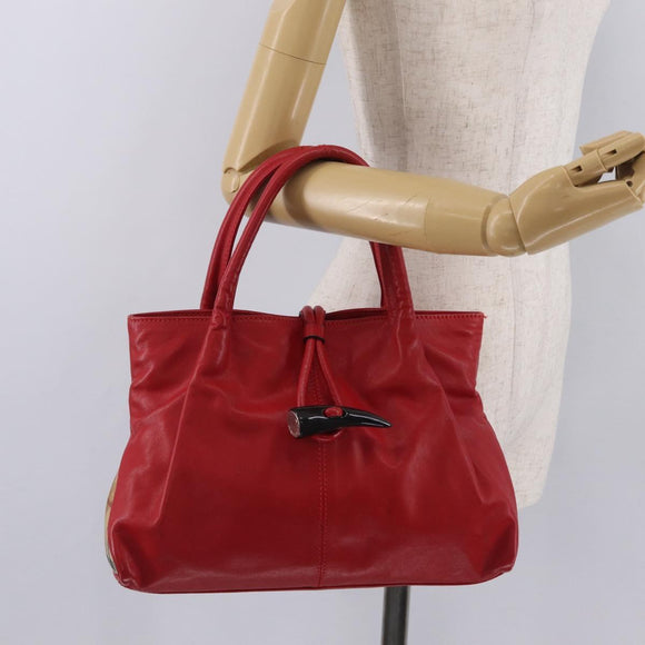 BURBERRY Nova Check Hand Bag Leather Red Auth 210518