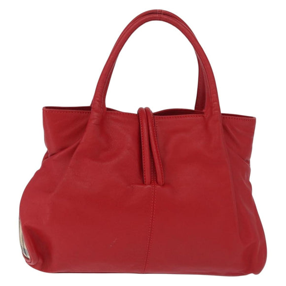 BURBERRY Nova Check Hand Bag Leather Red Auth 210518