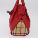 BURBERRY Nova Check Hand Bag Leather Red Auth 210518-4