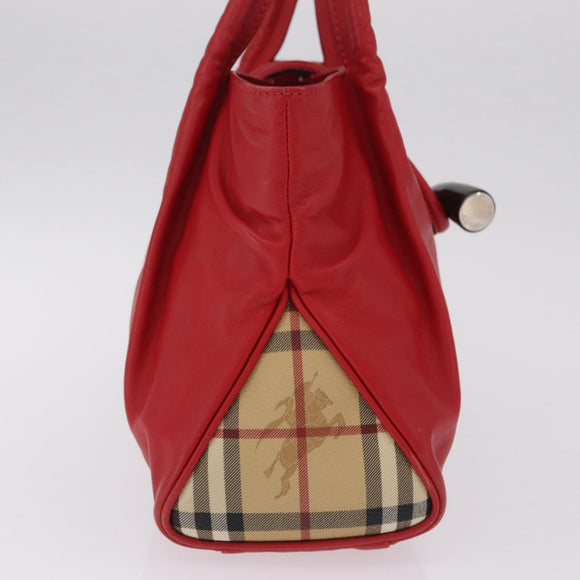 BURBERRY Nova Check Hand Bag Leather Red Auth 210518
