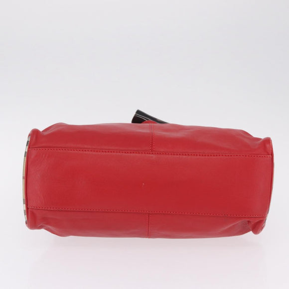 BURBERRY Nova Check Hand Bag Leather Red Auth 210518