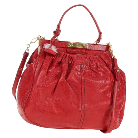 Miu Miu Shoulder Bag Leather 2way Red Gold Auth 210519V