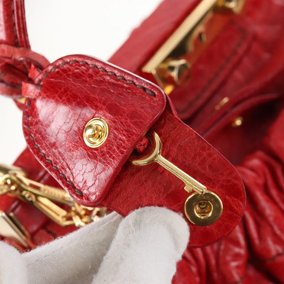 Miu Miu Shoulder Bag Leather 2way Red Gold Auth 210519V