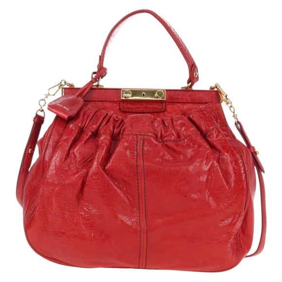 Miu Miu Shoulder Bag Leather 2way Red Gold Auth 210519V