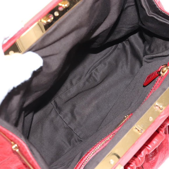 Miu Miu Shoulder Bag Leather 2way Red Gold Auth 210519V