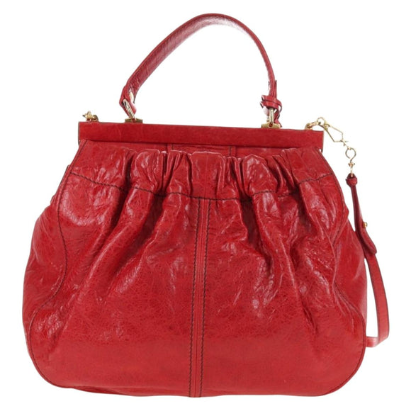 Miu Miu Shoulder Bag Leather 2way Red Gold Auth 210519V