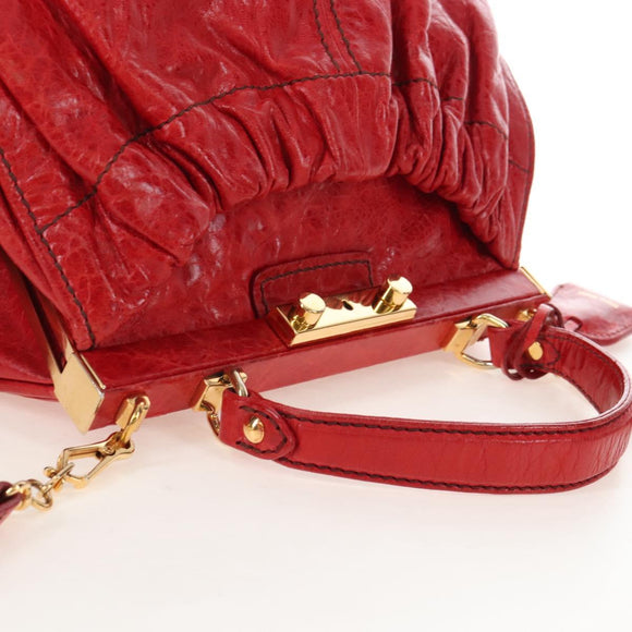 Miu Miu Shoulder Bag Leather 2way Red Gold Auth 210519V