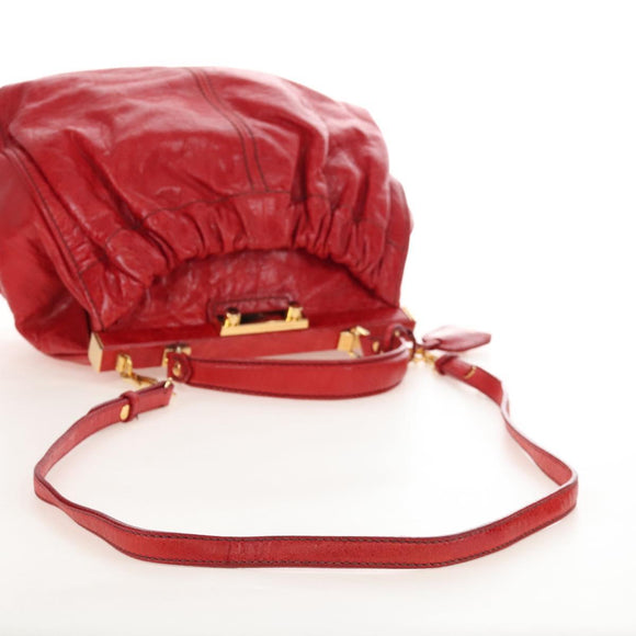 Miu Miu Shoulder Bag Leather 2way Red Gold Auth 210519V