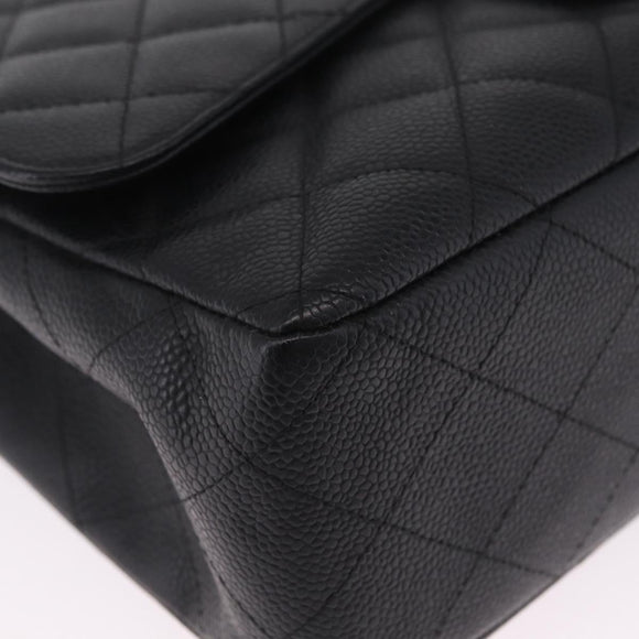 CHANEL Chain Matelasse 30 Bag Caviar Skin Black Silver CC Auth 210527SAV