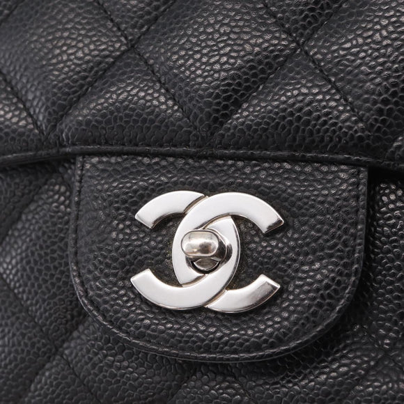 CHANEL Chain Matelasse 30 Bag Caviar Skin Black Silver CC Auth 210527SAV