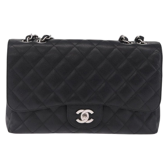 CHANEL Chain Matelasse 30 Bag Caviar Skin Black Silver CC Auth 210527SAV