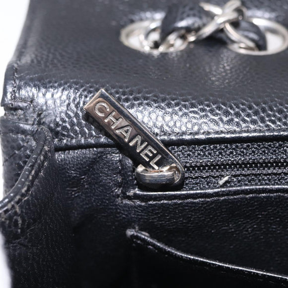 CHANEL Chain Matelasse 30 Bag Caviar Skin Black Silver CC Auth 210527SAV