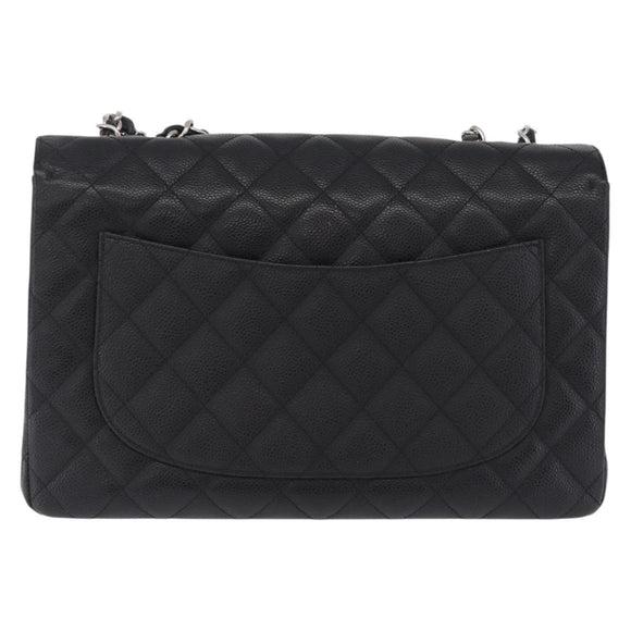 CHANEL Chain Matelasse 30 Bag Caviar Skin Black Silver CC Auth 210527SAV