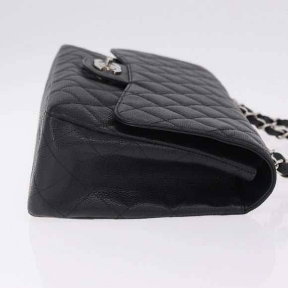CHANEL Chain Matelasse 30 Bag Caviar Skin Black Silver CC Auth 210527SAV