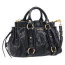 Miu Miu Hand Bag Vittero Dino Leather 2way Black Gold Auth 210529V-1