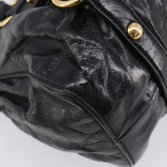 Miu Miu Hand Bag Vittero Dino Leather 2way Black Gold Auth 210529V