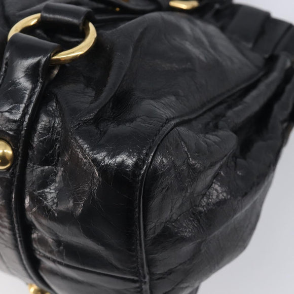 Miu Miu Hand Bag Vittero Dino Leather 2way Black Gold Auth 210529V