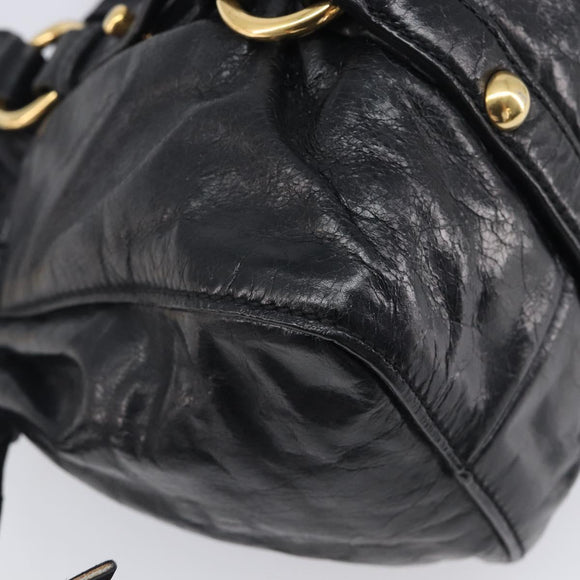 Miu Miu Hand Bag Vittero Dino Leather 2way Black Gold Auth 210529V